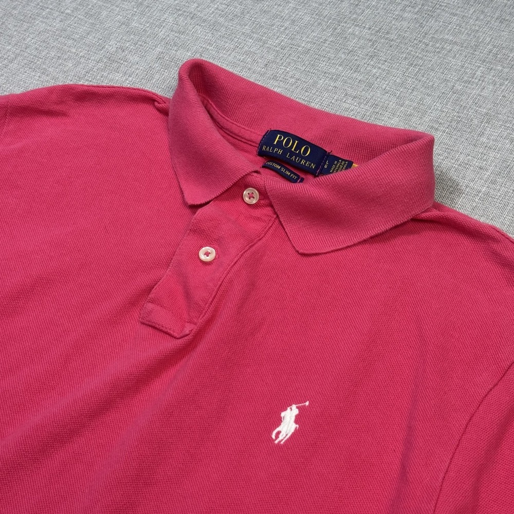 Polo Ralph Lauren Polo Shirt Mens L Pink Custom Slim Fit Cotton Short Sleeve